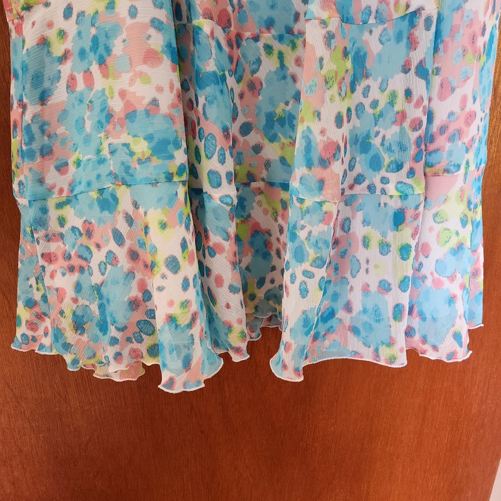 Ruby Rd Pink Blue Watercolor Flowy Ruffle Maxi Skirt Size 20W